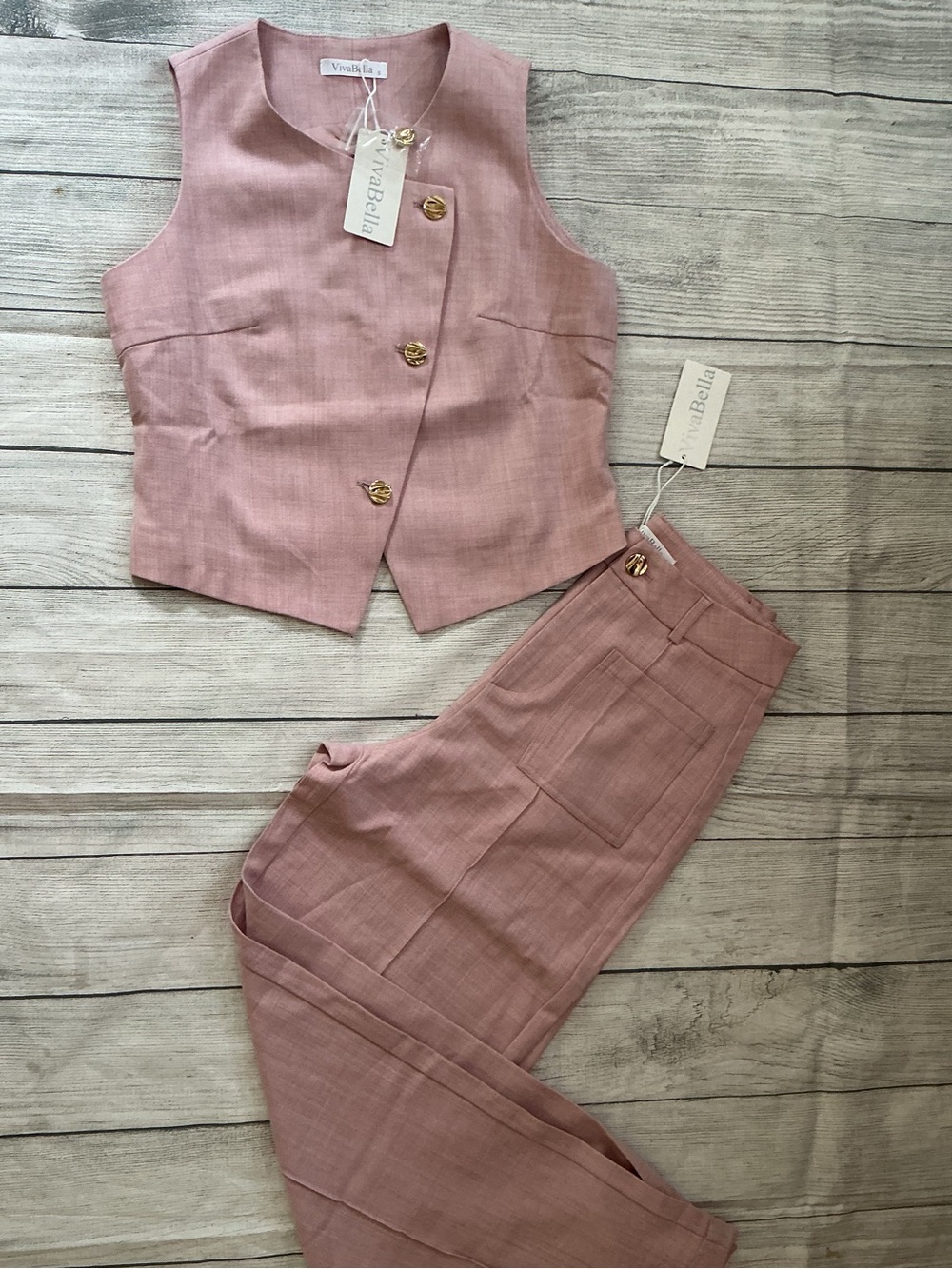 Abella Dusty Rose Sleeveless Vest and Wide-Leg Trousers Set